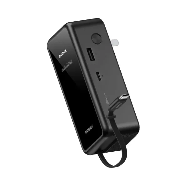 MOMAX 1-Pac+ 10000mAh 3-en-1 GaN avec câble USB-C rétractable Noir