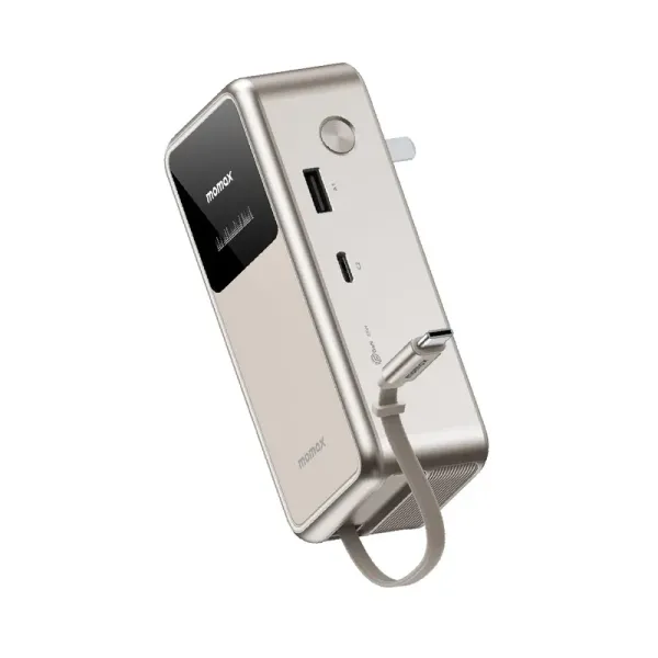 MOMAX 1-Pac+ 10000mAh 3-en-1 GaN avec câble USB-C rétractable Titane