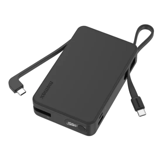 MOMAX Batterie externe Power Vital+ 10000/20000 mAh avec 2 câbles USB-C intégrés Charge rapide 30W