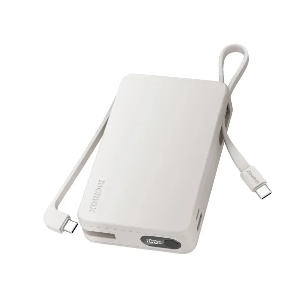 MOMAX Batterie externe Power Vital+ 20000 mAh avec 2 câbles USB-C intégrés Charge rapide 30W Blanc