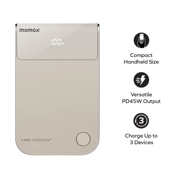 MOMAX Batterie externe 1-Pac Pass Mini⁺ 10 000 mAh 2 en 1 avec câble rétractable
