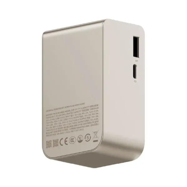 MOMAX Batterie externe 1-Pac Pass Mini⁺ 10 000 mAh 2 en 1 avec câble rétractable Titane