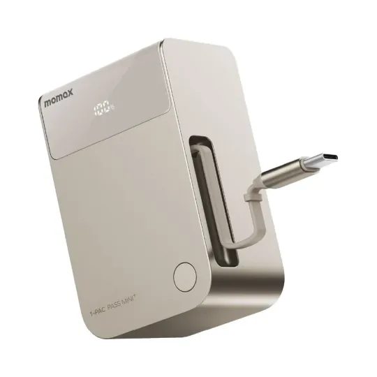 MOMAX Batterie externe 1-Pac Pass Mini⁺ 10 000 mAh 2 en 1 avec câble rétractable Titane
