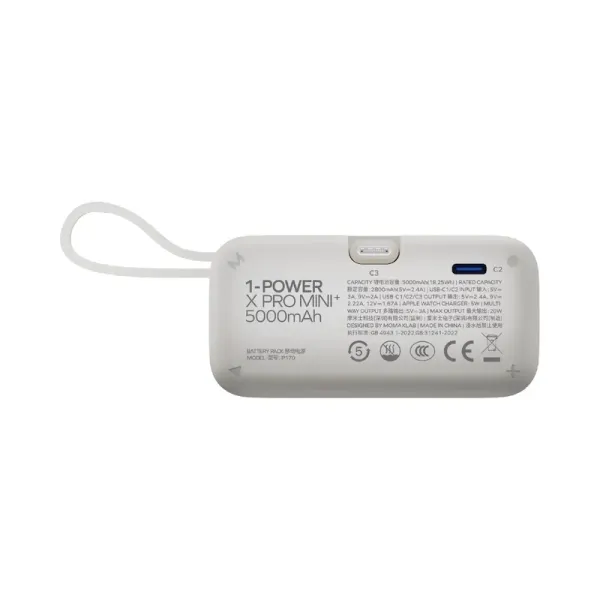 MOMAX Batterie externe Power X Pro Mini+ 5000 mAh USB-C avec chargeur Apple Watch Blanc