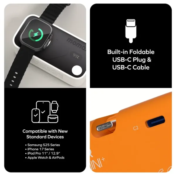 MOMAX Batterie externe Power X Pro Mini+ 5000 mAh USB-C avec chargeur Apple Watch