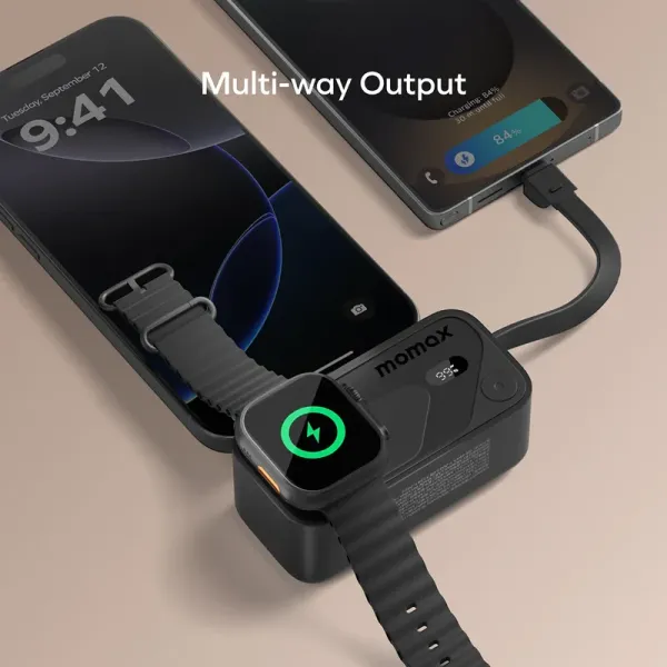 MOMAX Batterie externe Power X Pro Mini+ 5000 mAh USB-C avec chargeur Apple Watch