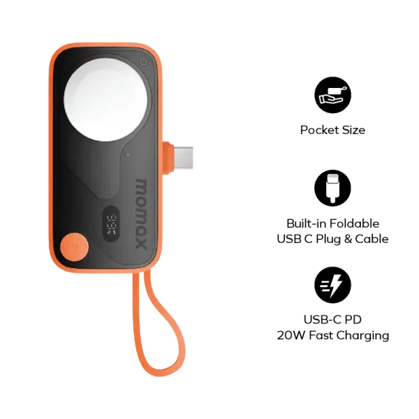 MOMAX Batterie externe Power X Pro Mini+ 5000 mAh USB-C avec chargeur Apple Watch