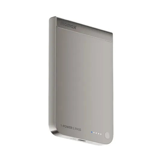 MOMAX Batterie externe magnétique Qi2 1-Power S.Pass 5000 mAh Charge sans fil 15W Argent