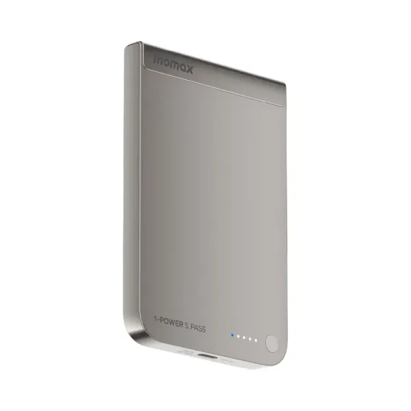 MOMAX Batterie externe magnétique Qi2 1-Power S.Pass 5000 mAh Charge sans fil 15W Argent