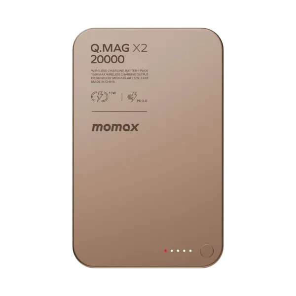 MOMAX Q.Mag X2 Gen 2 20000 mAh – Batterie externe magnétique sans fil 15 W Bronze