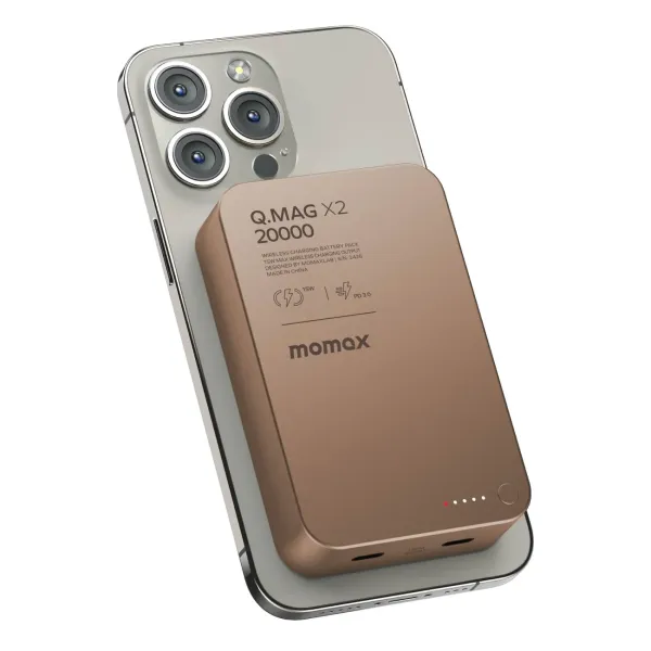 MOMAX Q.Mag X2 Gen 2 20000 mAh – Batterie externe magnétique sans fil 15 W Bronze