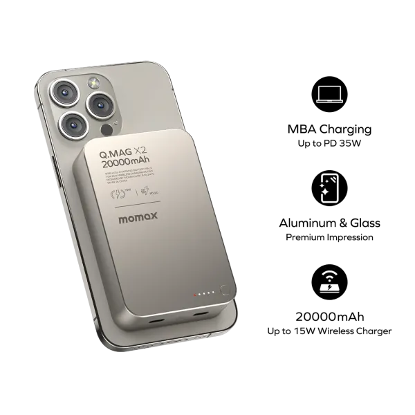 MOMAX Q.Mag X2 Gen 2 20000 mAh – Batterie externe magnétique sans fil 15 W