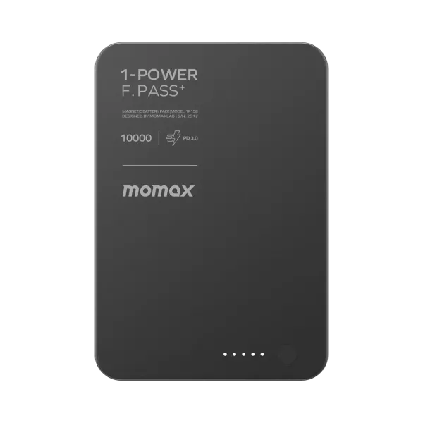 MOMAX Batterie externe magnétique 1-Power F.Pass+ 10000mAh avec câble USB-C intégré Noir
