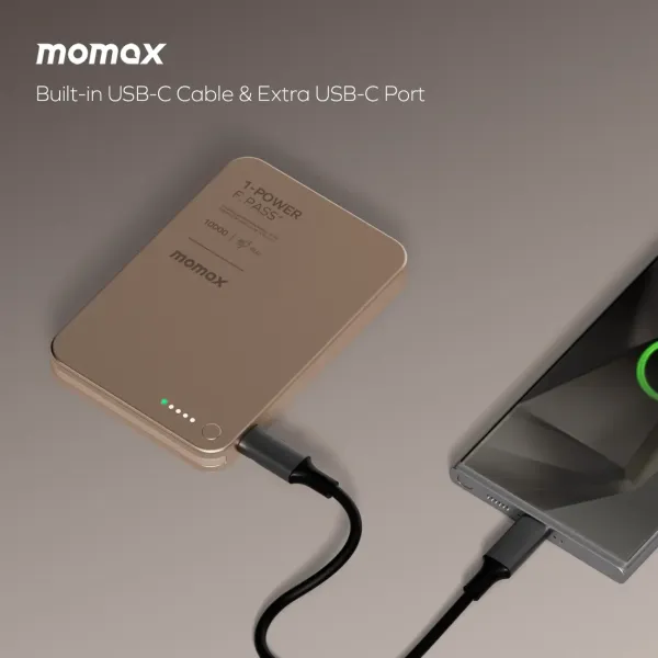MOMAX Batterie externe magnétique 1-Power F.Pass+ 10000mAh avec câble USB-C intégré