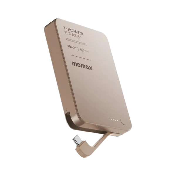 MOMAX Batterie externe magnétique 1-Power F.Pass+ 10000mAh avec câble USB-C intégré Bronze