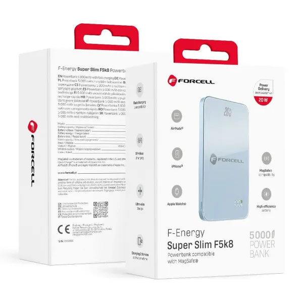 FORCELL Batterie externe compatible MagSafe F-Energy SuperSlim Bleu clair