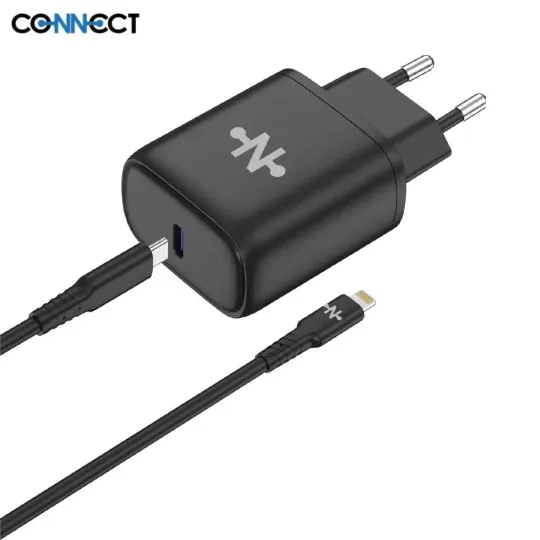 CONNECT - Chargeur Secteur USB-C Charge Rapide 25W avec câble 1m Noir