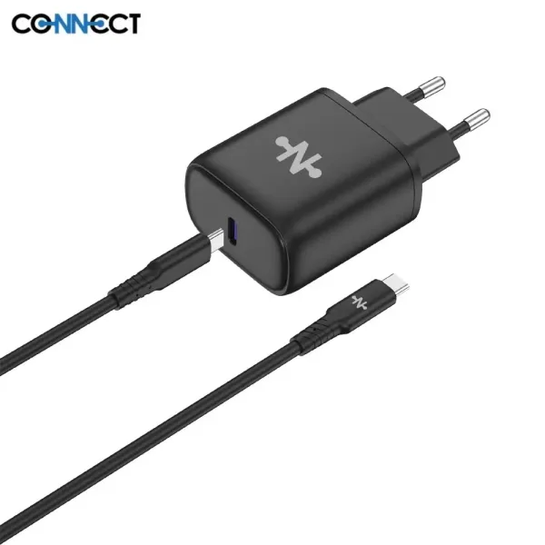 CONNECT - Chargeur Secteur USB-C Charge Rapide 25W avec câble 1m Noir