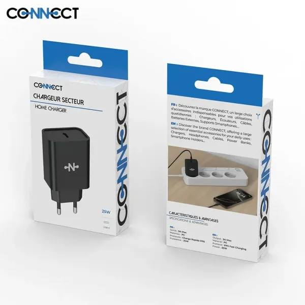 CONNECT - Chargeur Secteur USB-C 25W Noir