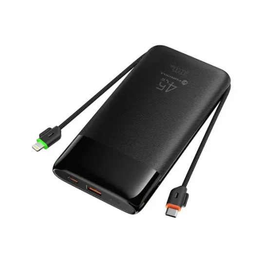 FORCELL Batterie externe multicharge avec câbles intégrés Type C et Lightning