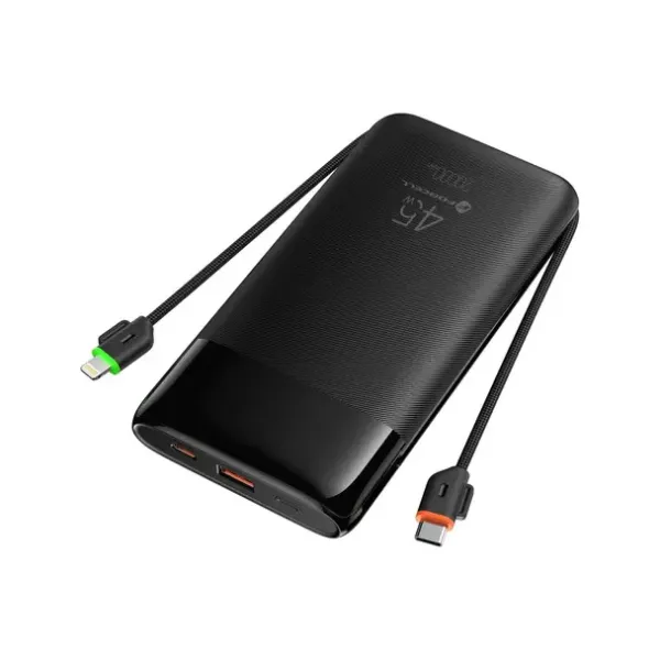 FORCELL Batterie externe multicharge avec câbles intégrés Type C et Lightning