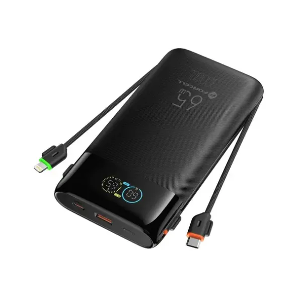 FORCELL Batterie externe multicharge avec câbles intégrés Type C et Lightning