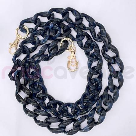 Chaine grosse maille avec pad universel - serie RIVIERA - NOIR&BLEU - 1.2M