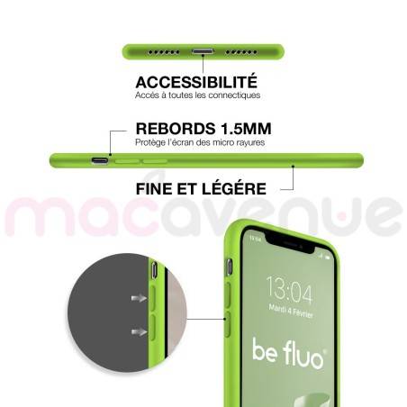 Coque Silicone Moxie BeFluo Fine et Légère pour iPhone 14 , Intérieur Microfibre - Vert pomme