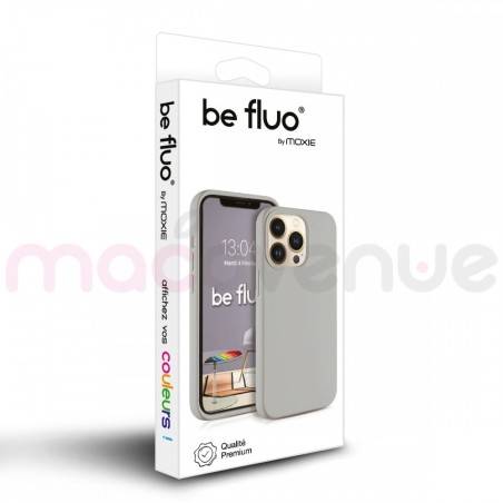 Coque Silicone Moxie BeFluo Fine et Légère pour iPhone 14, Intérieur Microfibre - Gris Nardo