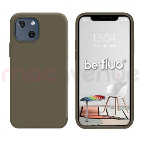 Coque Silicone Moxie BeFluo Fine et Légère pour iPhone 14 Plus, Intérieur Microfibre - Gris marron