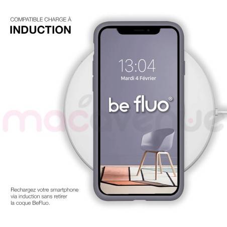 Coque Silicone Moxie BeFluo Fine et Légère pour iPhone 14, Intérieur Microfibre - Gris lavande