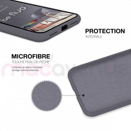 Coque Silicone Moxie BeFluo Fine et Légère pour iPhone 14, Intérieur Microfibre - Gris lavande