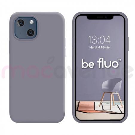 Coque Silicone Moxie BeFluo Fine et Légère pour iPhone 14, Intérieur Microfibre - Gris lavande