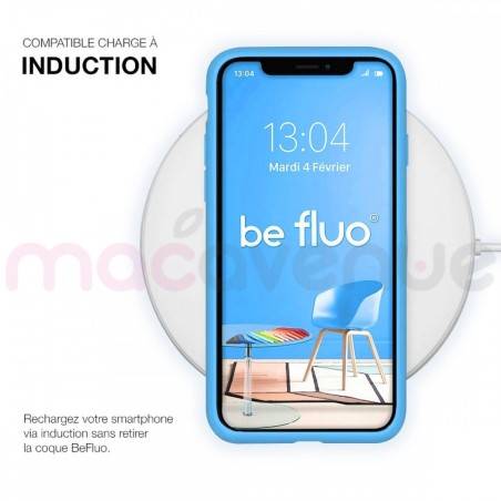 Coque Silicone Moxie BeFluo Fine et Légère pour iPhone 14, Intérieur Microfibre - Bleu clair