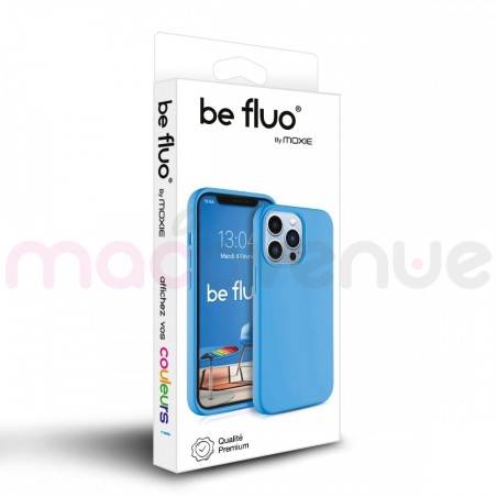 Coque Silicone Moxie BeFluo Fine et Légère pour iPhone 14, Intérieur Microfibre - Bleu clair