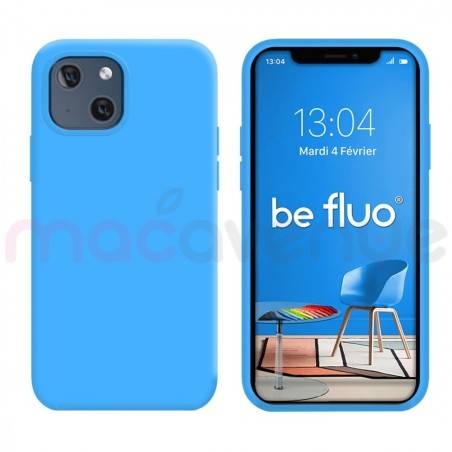 Coque Silicone Moxie BeFluo Fine et Légère pour iPhone 14, Intérieur Microfibre - Bleu clair