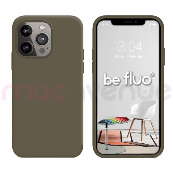 Coque Silicone Moxie BeFluo Fine et Légère pour iPhone 14 Pro Max, Intérieur Microfibre - Gris marron