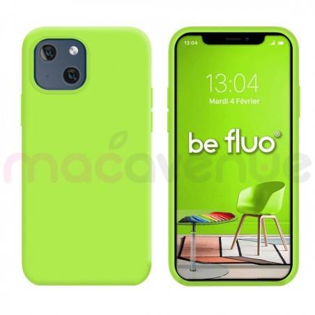 Coque Silicone Moxie BeFluo Fine et Légère pour iPhone 14 Plus, Intérieur Microfibre - Vert pomme