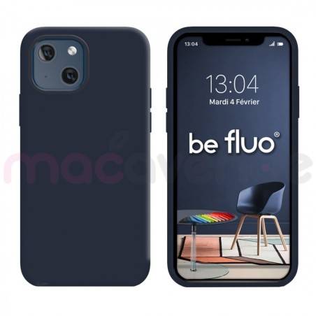 Coque Silicone Moxie BeFluo Fine et Légère pour iPhone 14 Plus, Intérieur Microfibre - Bleu foncé