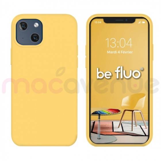 Coque Silicone Moxie BeFluo Fine et Légère pour iPhone 14, Intérieur Microfibre - Jaune