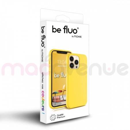 Coque Silicone Moxie BeFluo Fine et Légère pour iPhone 14, Intérieur Microfibre - Jaune