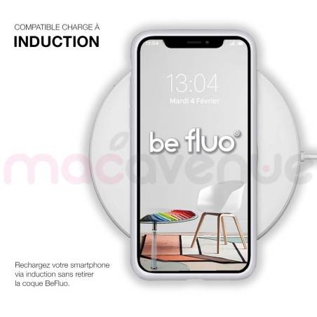 Coque Silicone Moxie BeFluo Fine et Légère pour iPhone 14, Intérieur Microfibre - Blanc