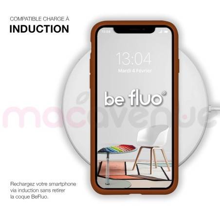 Coque Silicone Moxie BeFluo Fine et Légère pour iPhone 14 Plus, Intérieur Microfibre - Havane