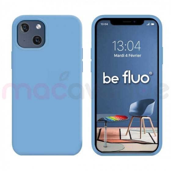 Coque Silicone Moxie BeFluo Fine et Légère pour iPhone 14, Intérieur Microfibre - Bleu acier