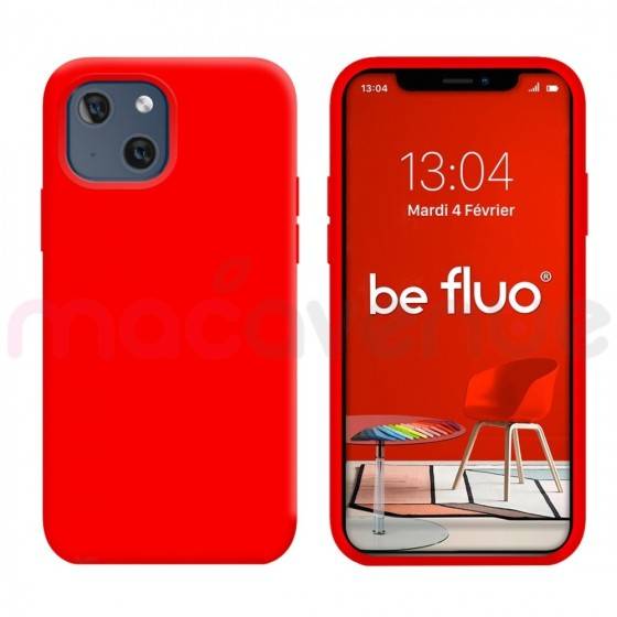 Coque Silicone Moxie BeFluo Fine et Légère pour iPhone 14, Intérieur Microfibre - Rouge