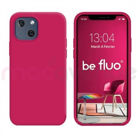 Coque Silicone Moxie BeFluo Fine et Légère pour iPhone 14, Intérieur Microfibre - Framboise