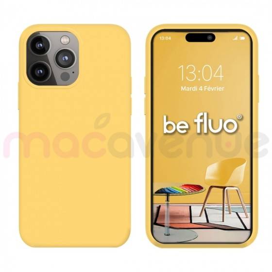 Coque Silicone Moxie BeFluo Fine et Légère pour iPhone 14 Pro, Intérieur Microfibre - jaune