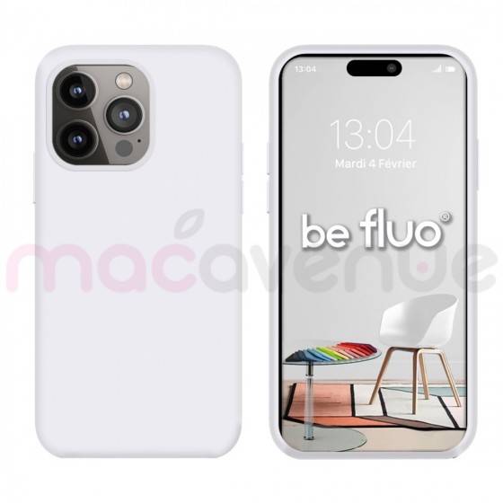 Coque Silicone Moxie BeFluo Fine et Légère pour iPhone 14 Pro, Intérieur Microfibre - Blanc