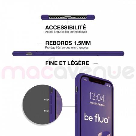 Coque Silicone Moxie BeFluo Fine et Légère pour iPhone 14, Intérieur Microfibre - Violet