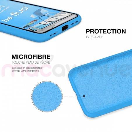 Coque Silicone Moxie BeFluo Fine et Légère pour iPhone 14 Plus, Intérieur Microfibre - Bleu clair